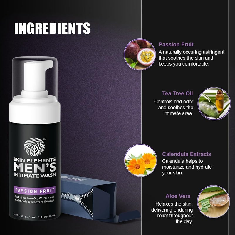 Skin Elements Intimate Wash for Men with Passion Fruit (4.05 Fl Oz) | pH Balanced Foaming Intimate Wash | Prevents Itching, Irritation & Bad Odor | - Image 3